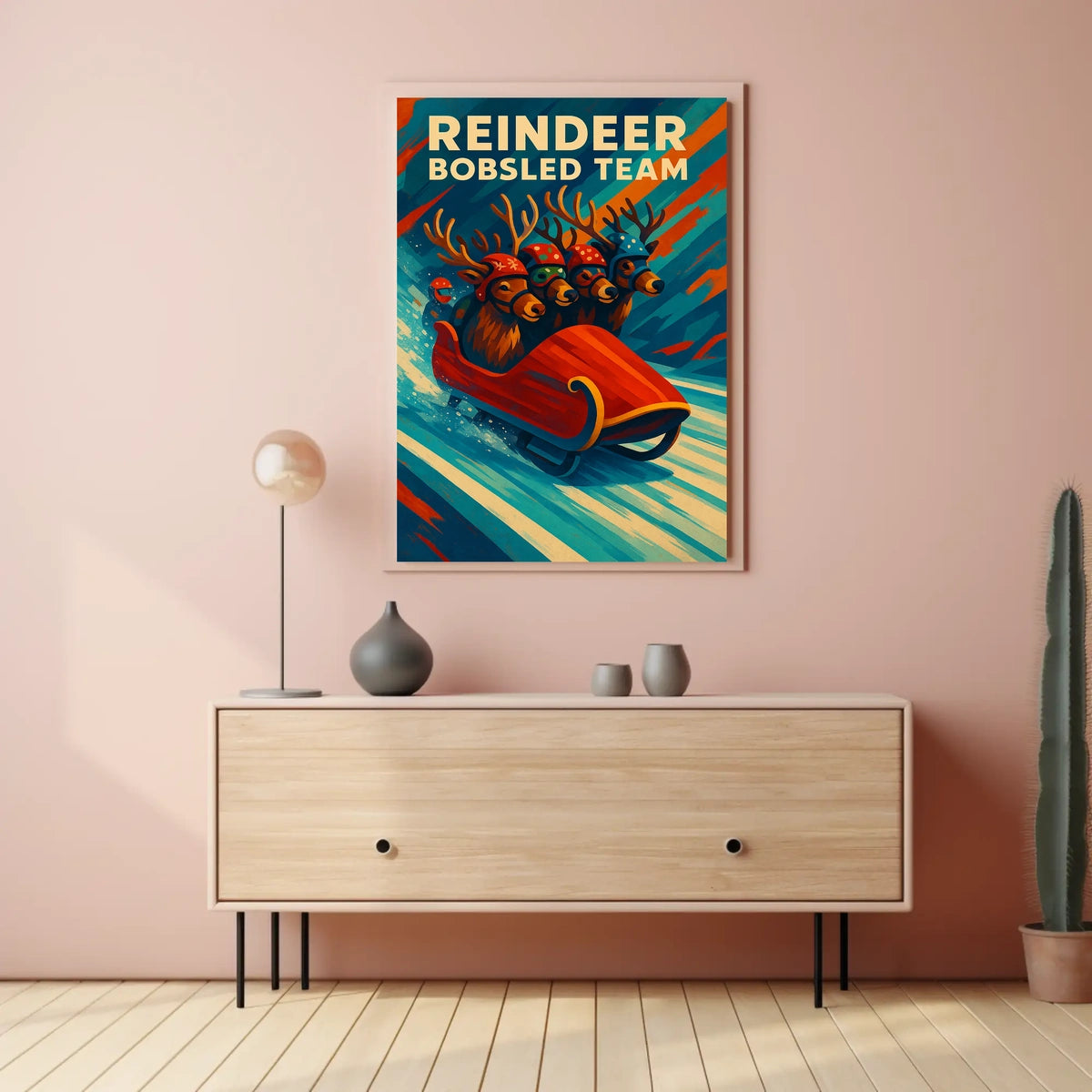 Reindeer Bobsled Team Poster