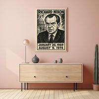 Richard Nixon 37th President of the United States B & W Comic Sketch Poster