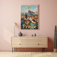 Prague Cityscape Vintage Travel Art Urban or Cityscape Poster