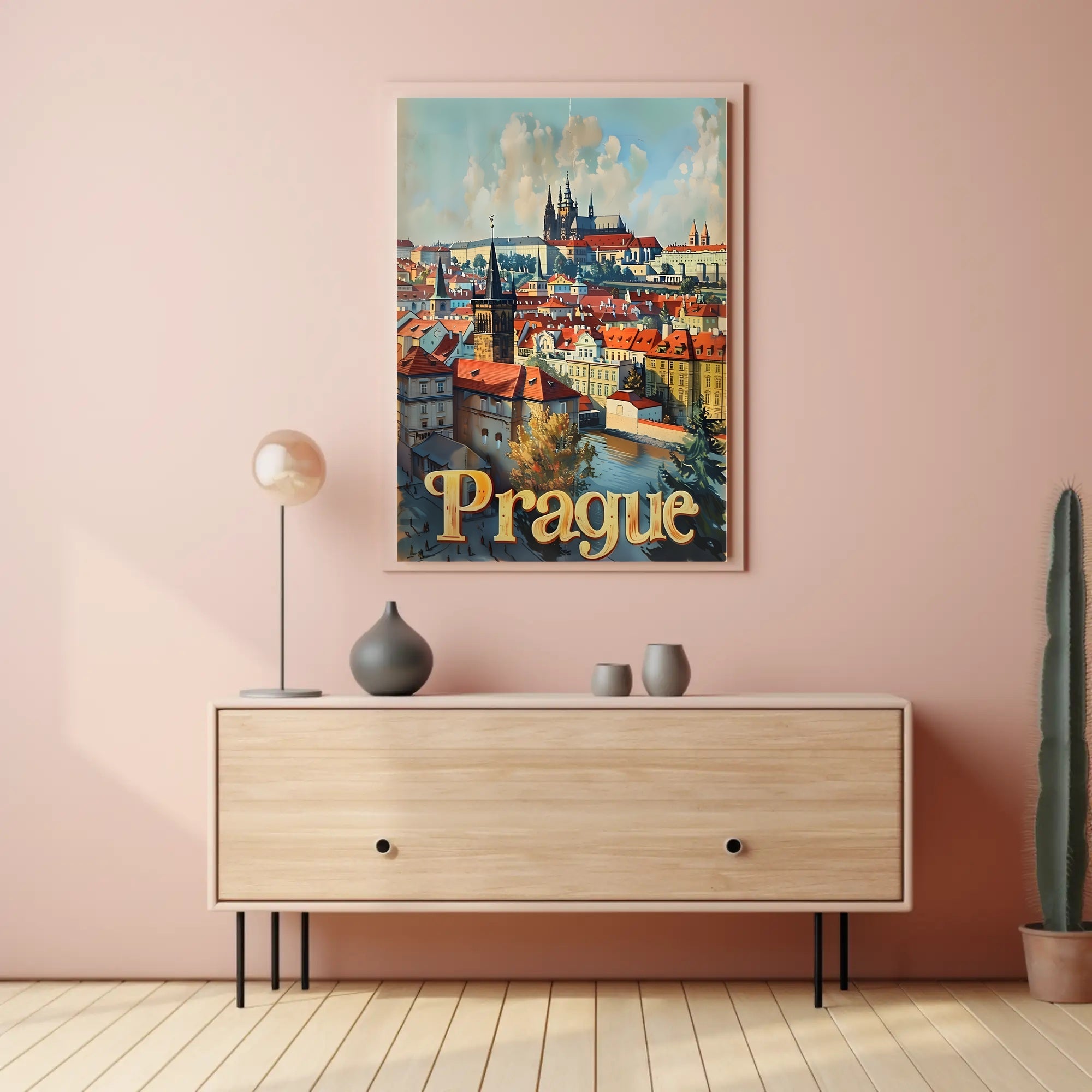 Prague Cityscape Vintage Travel Art Urban or Cityscape Poster