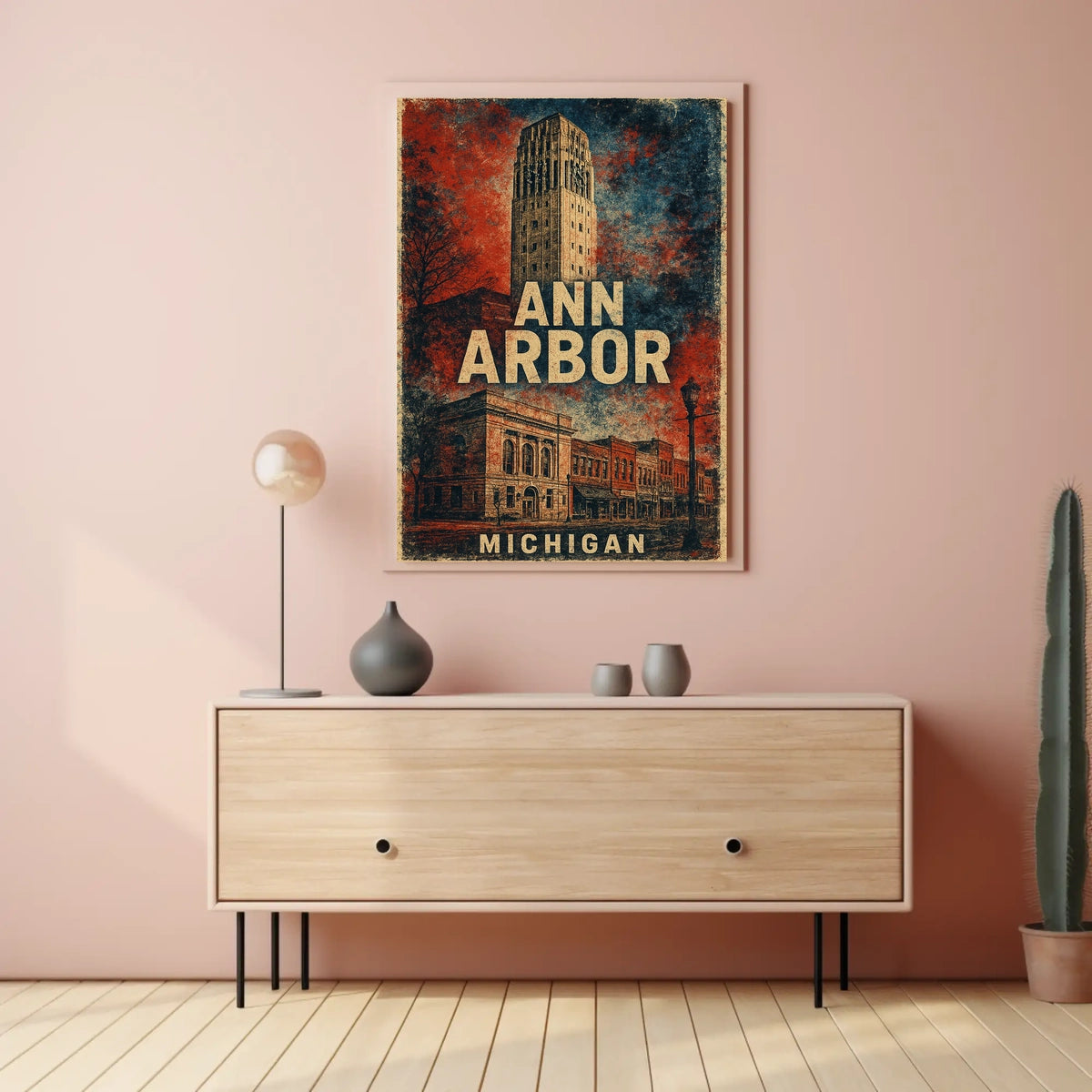 Ann Arbor Cityscape Minimalist Travel Poster