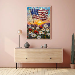 Windswept American Flag Wall Art Print 18x24 Poster