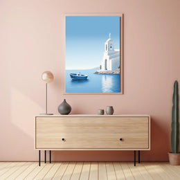 Mediterranean Escape Blue Coastal Scene Travel Poster