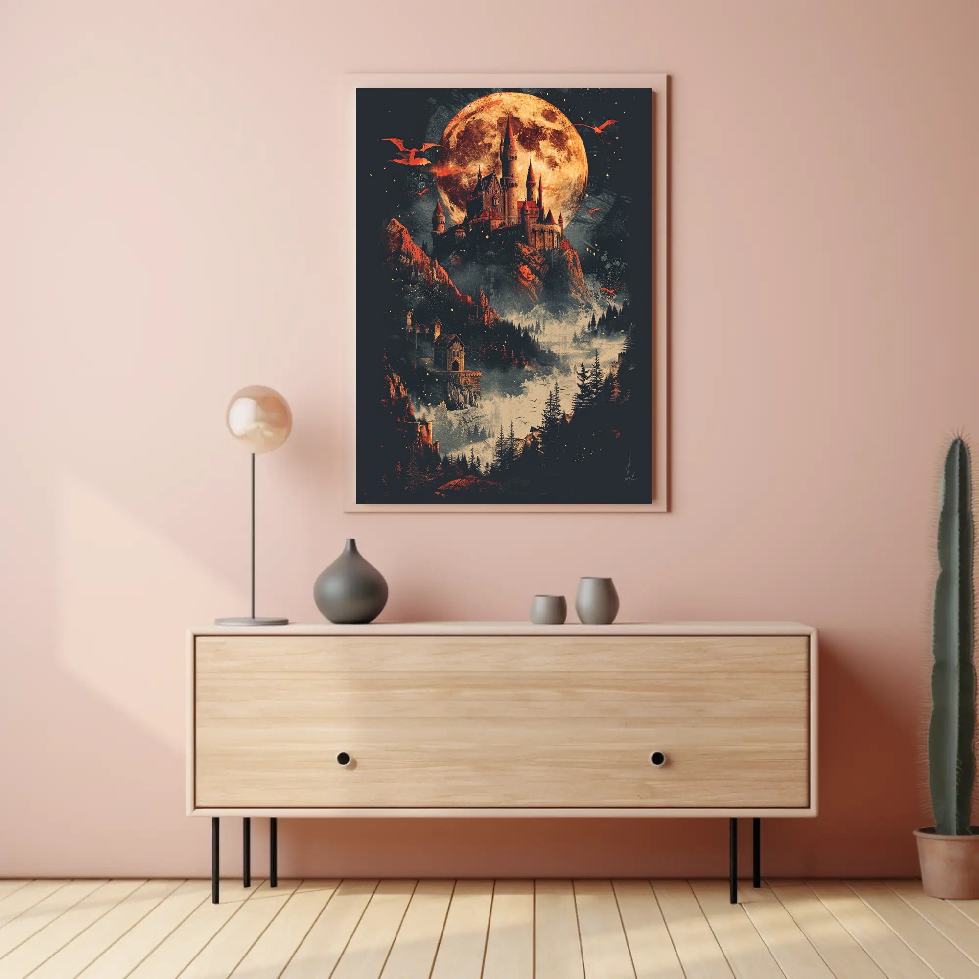 Mystical Castle and Dragons Fantasy Art Poster PosterGoat