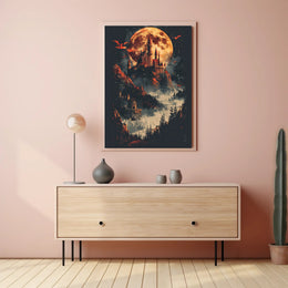 Mystical Castle and Dragons Fantasy Art Poster PosterGoat