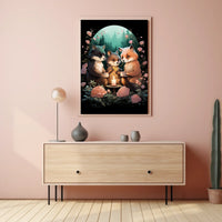 Enchanted Woodland Animals Under Moonlit Gathering