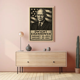 Eisenhower Patriotic Woodcut Vintage Poster