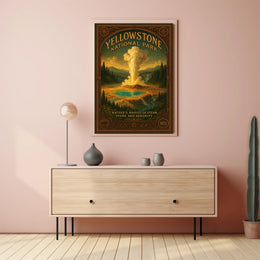 Yellowstone Geyser Vintage Art Print National Park Poster