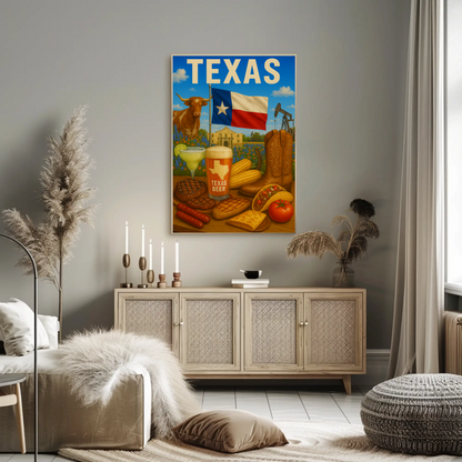 Texas Icons Food Flag Boots Beer Travel Poster