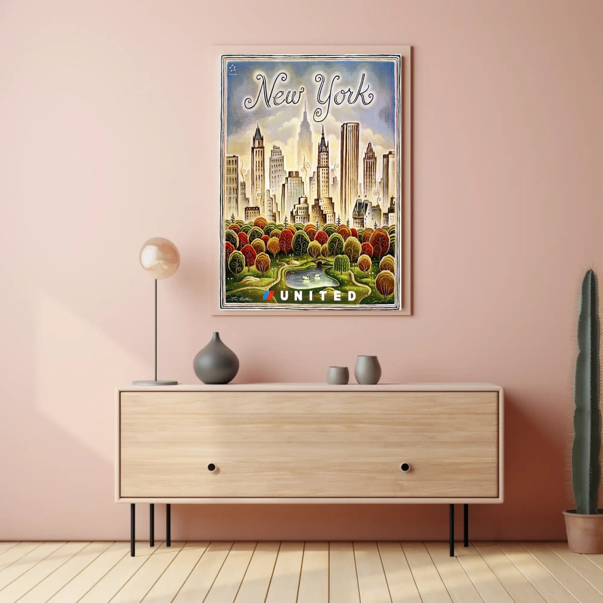 New York City Whimsical Skyline Poster Vintage Wall Decor