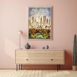 New York City Whimsical Skyline Poster Vintage Wall Decor