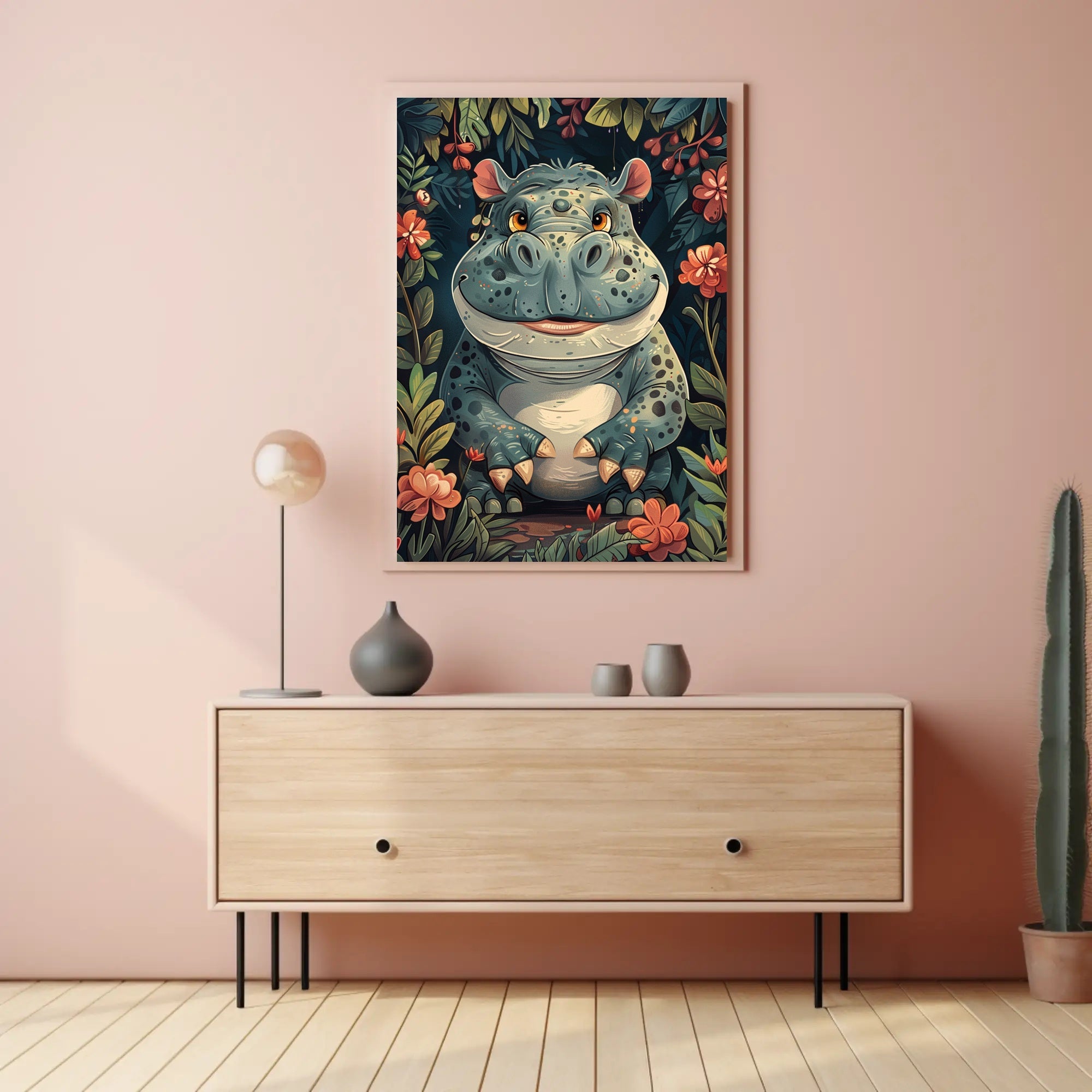 Whimsical Hippo in the Jungle Poster PosterGoat
