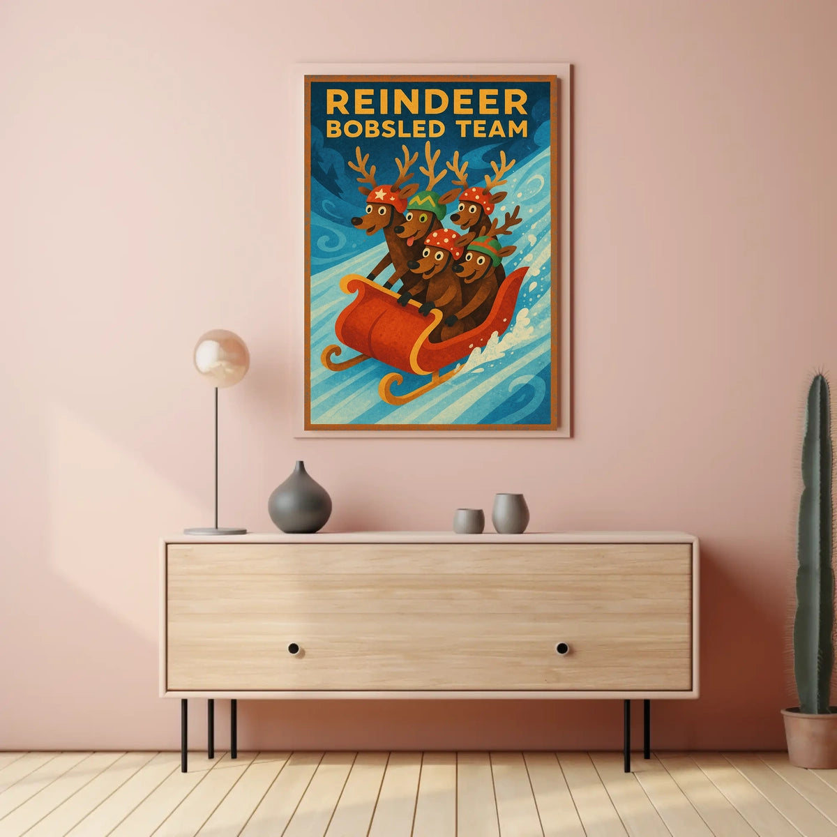Reindeer Bobsled Adventure Poster: Fantasy or Mythology Poster