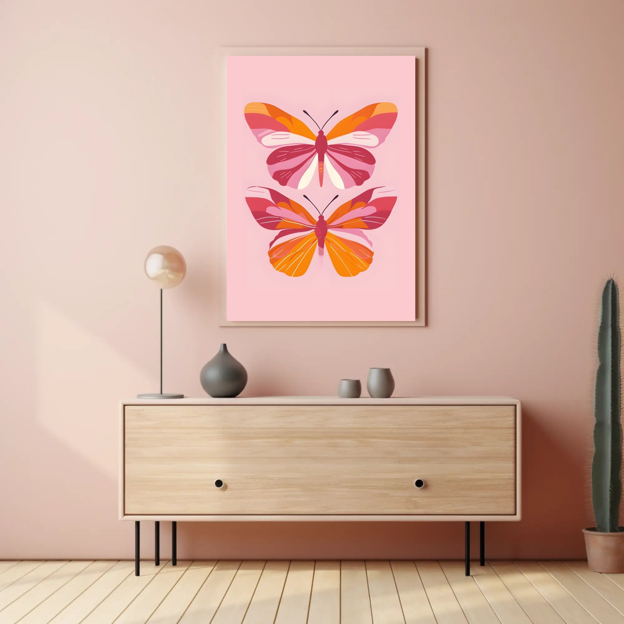 Stylized Butterflies on Pink: Abstract or Artistic Poster PosterGoat