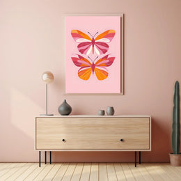 Stylized Butterflies on Pink: Abstract or Artistic Poster PosterGoat
