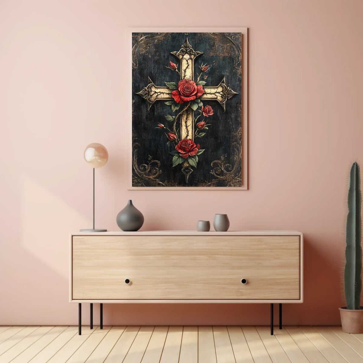 Ornate Cross with Roses Christian Spiritual Cultural Heritage Poster
