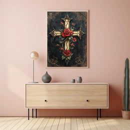 Ornate Cross with Roses Christian Spiritual Cultural Heritage Poster