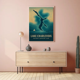 Lake Charlevoix: Sapphire-Gem Abstract Map Travel Poster