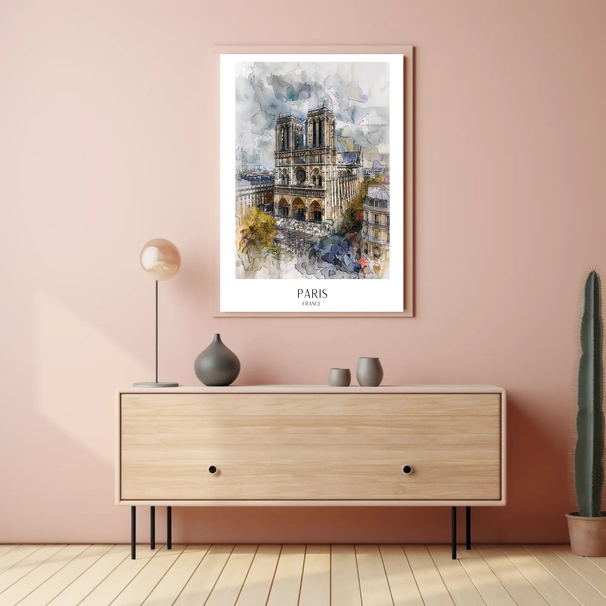 Notre-Dame Paris Watercolor Scene Urban or Cityscape Poster PosterGoat