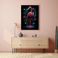 Digital Elegance The Cyber Flamingo Neon Poster Wall Art