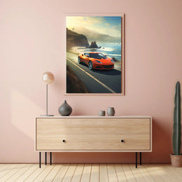 Exhilarating Coastal Drive Modern Car Travel Poster