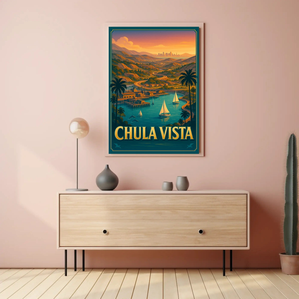 Chula Vista Scenic View Vintage Coastal Sailboats Poster
