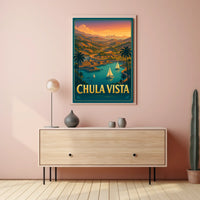 Chula Vista Scenic View Vintage Coastal Sailboats Poster