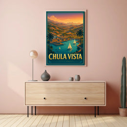 Chula Vista Scenic View Vintage Coastal Sailboats Poster