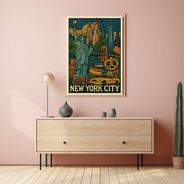 New York City Icons Vibrant Poster Modern Wall Art