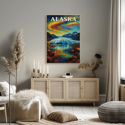 Alaska Glacier Sunset Mountain View Travel Poster