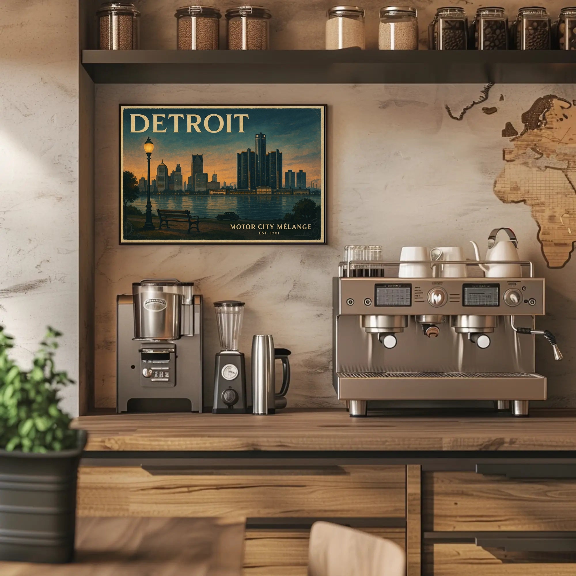 Detroit Historic Skyline Wall Art Print