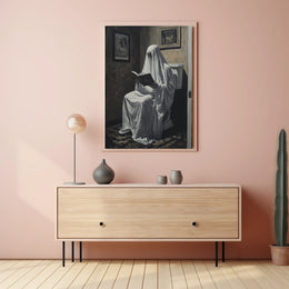 Ghostly Figure on Toilet Humor Surreal Supernatural Poster