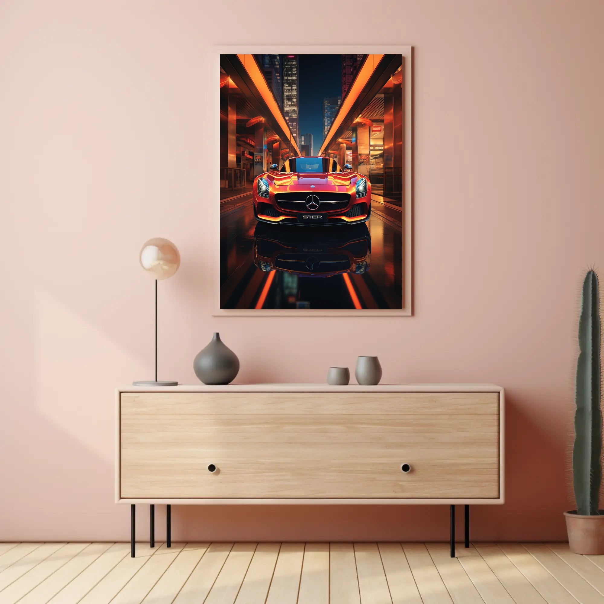 Luxury Sports Car in Vibrant Urban Night Futuristic Sci-Fi Poster