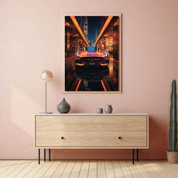 Luxury Sports Car in Vibrant Urban Night Futuristic Sci-Fi Poster