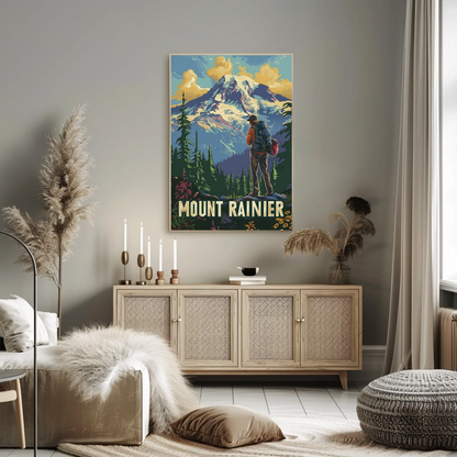 Mount Rainier Hiker Wilderness Explorer Poster