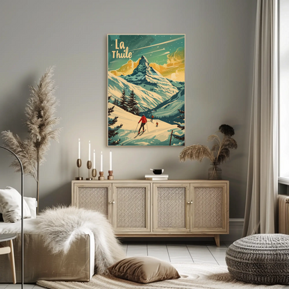 La Thuile Skiing Alps Sunset Travel Poster
