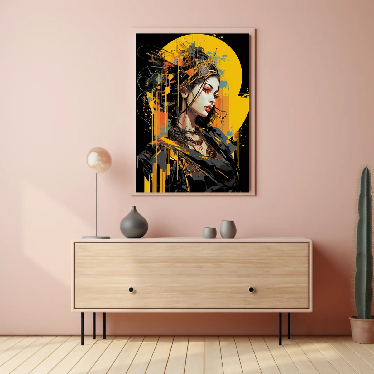 Futuristic Cyberpunk Woman Portrait Art Poster