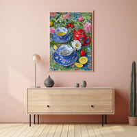 Vibrant Floral Tea Scene Poster with Artistic Poster PosterGoat