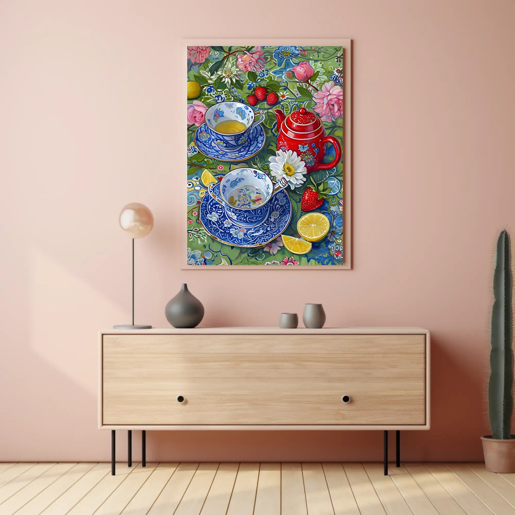 Vibrant Floral Tea Scene Poster with Artistic Poster PosterGoat