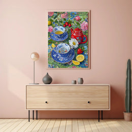 Vibrant Floral Tea Scene Poster with Artistic Poster PosterGoat