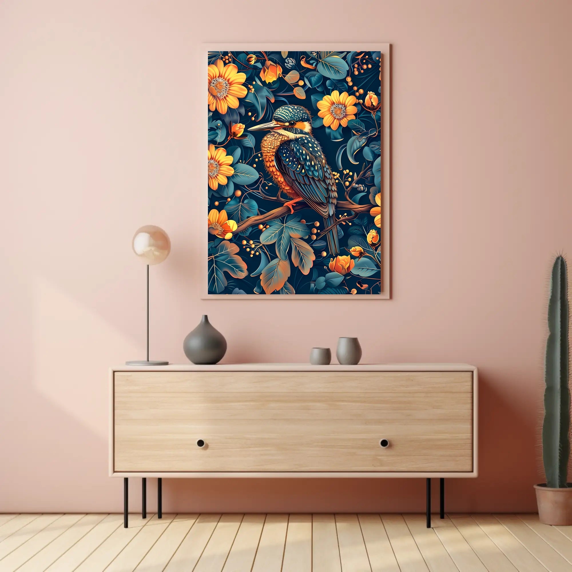 Vibrant Kingfisher Floral Paradise Poster