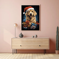 Golden Retriever Christmas Poster with Santa Hat
