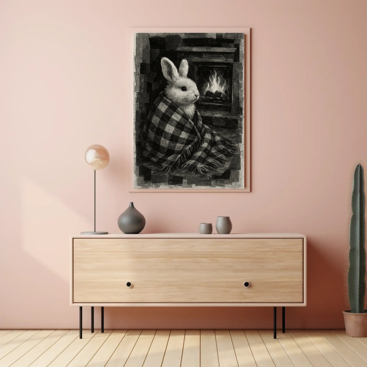 Cozy Bunny by the Fireplace Poster
