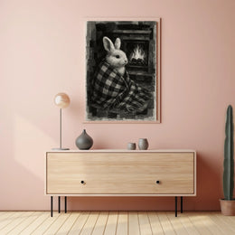 Cozy Bunny by the Fireplace Poster