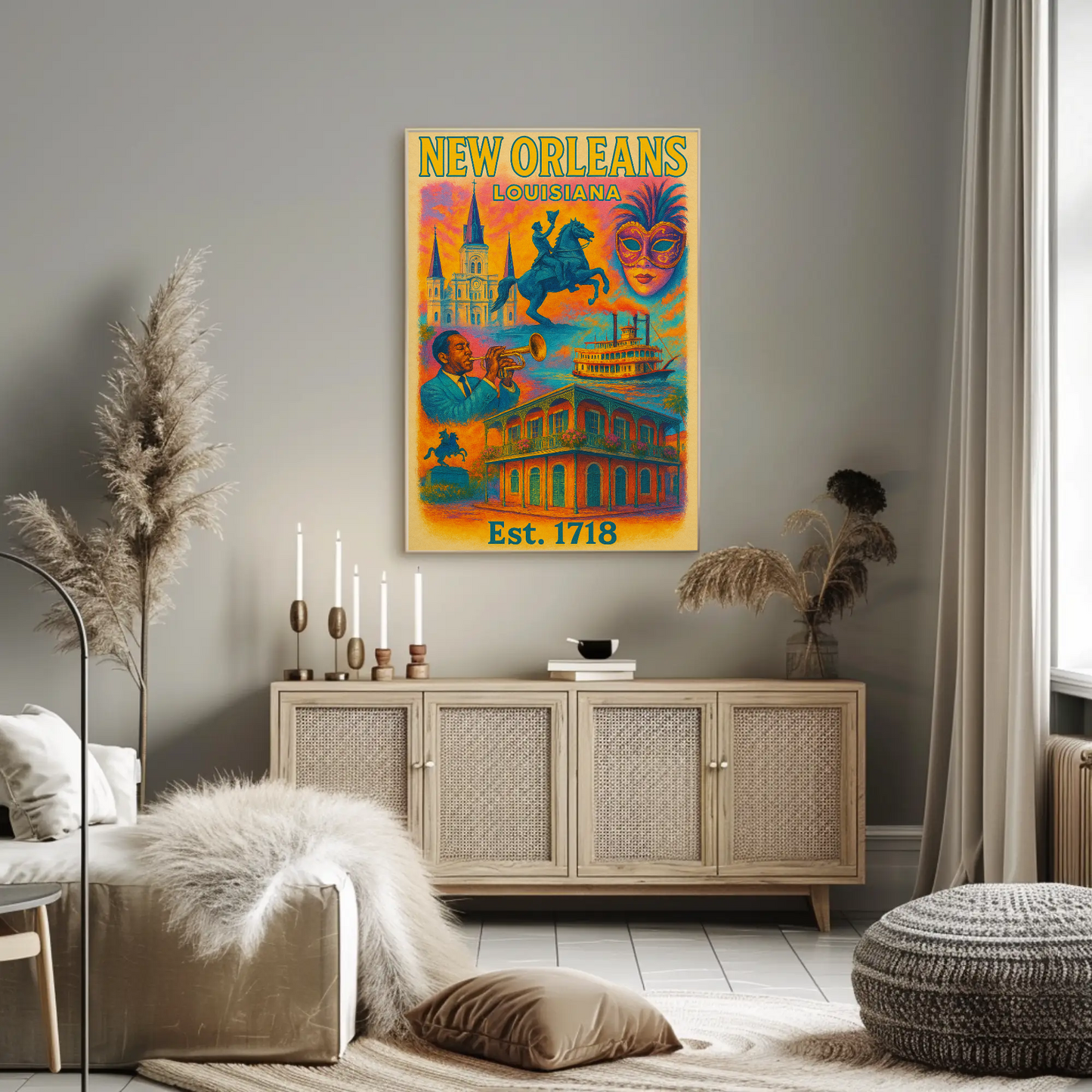 New Orleans Louisiana Jazz Mardi Gras Steamboat Travel Poster