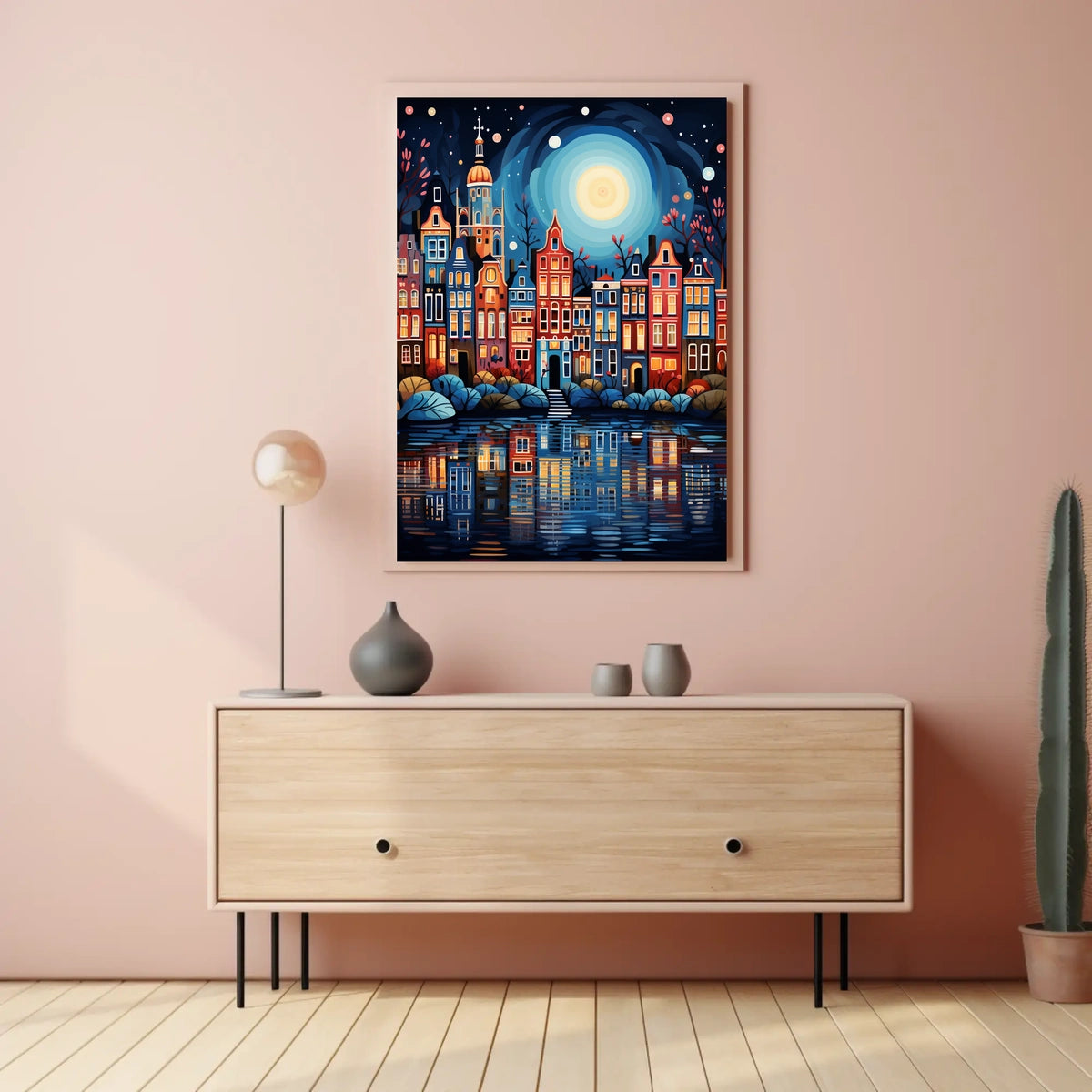Charming European Townhouses Canal Travel Poster