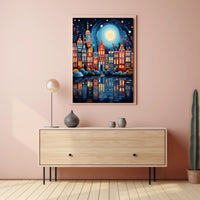 Charming European Townhouses Canal Travel Poster