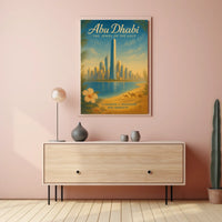 Abu Dhabi Cityscape with Camels Travel Poster