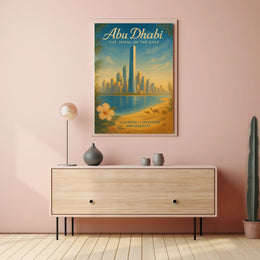 Abu Dhabi Cityscape with Camels Travel Poster