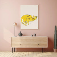 Yellow Cat Poster Whimsical Wall Art Print
